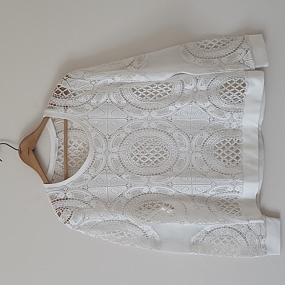 Piperlime White Crochet Crewneck Pullover Size Large L - Picture 1 of 7